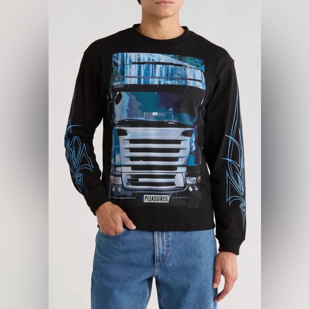 Pleasures Black Long-Sleeve Graphic Truck Tee - Blue Print